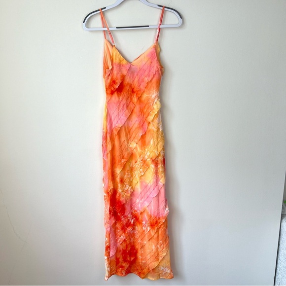 Princess Polly Lars Maxi Dress Ruffle Sunset Orange Multi Watercolor - Picture 5 of 10